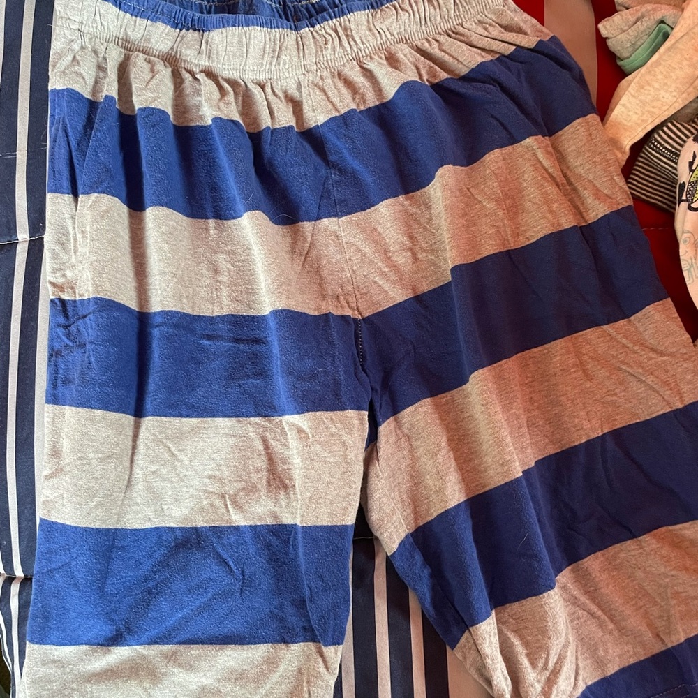 Blue gray striped shorts